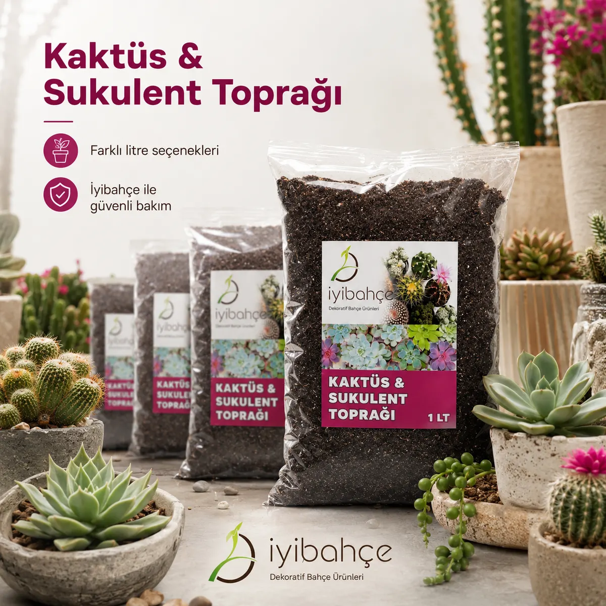 İyibahçe Kaktüs ve Sukulent Toprağı 1 LT 2 LT 3 LT 4 LT 5 LT 10 LT 20 LT 40 LT boyut secenekleri İyibahçe Kaktüs ve Sukulent Toprağı 1 LT 2 LT 3 LT 4 LT 5 LT 10 LT 20 LT 40 LT boyut secenekleri