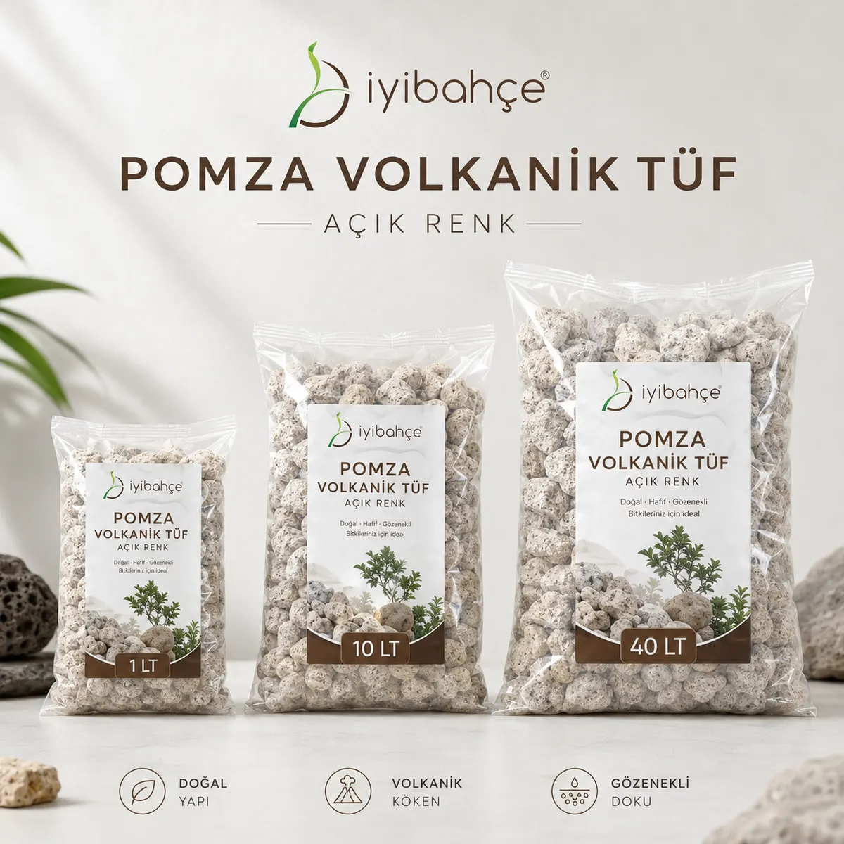 İyibahçe Pomza Volkanik Tüf Açık Renk 1 LT 10 LT 40 LT boyut secenekleri İyibahçe Pomza Volkanik Tüf Açık Renk 1 LT 10 LT 40 LT boyut secenekleri
