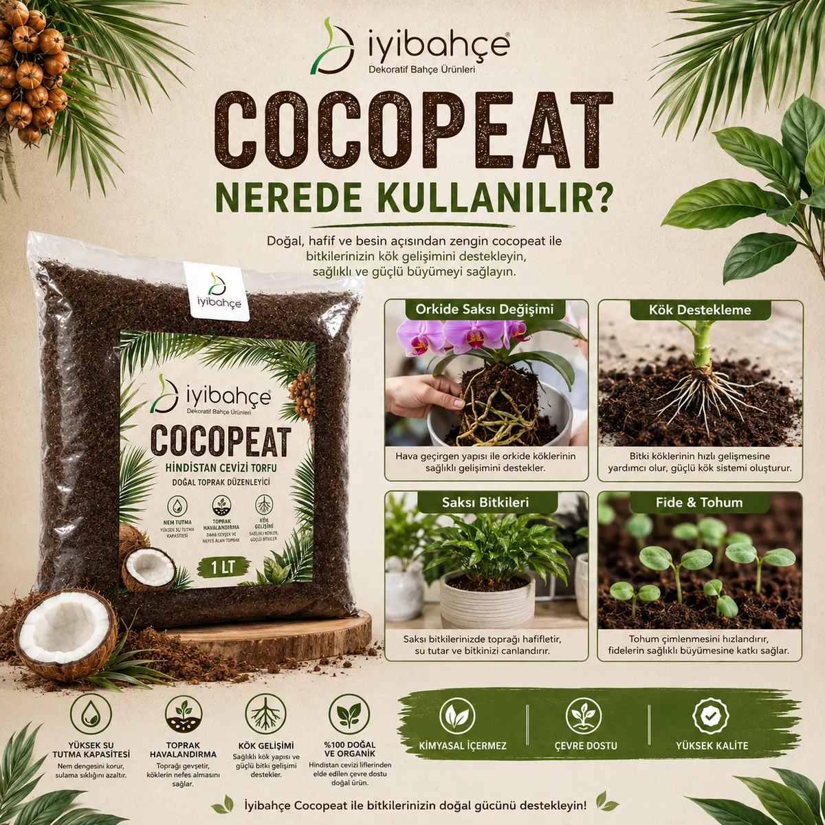 İyibahçe Cocopeat Hindistan Cevizi Torfu kullanim alanlari İyibahçe Cocopeat Hindistan Cevizi Torfu kullanim alanlari